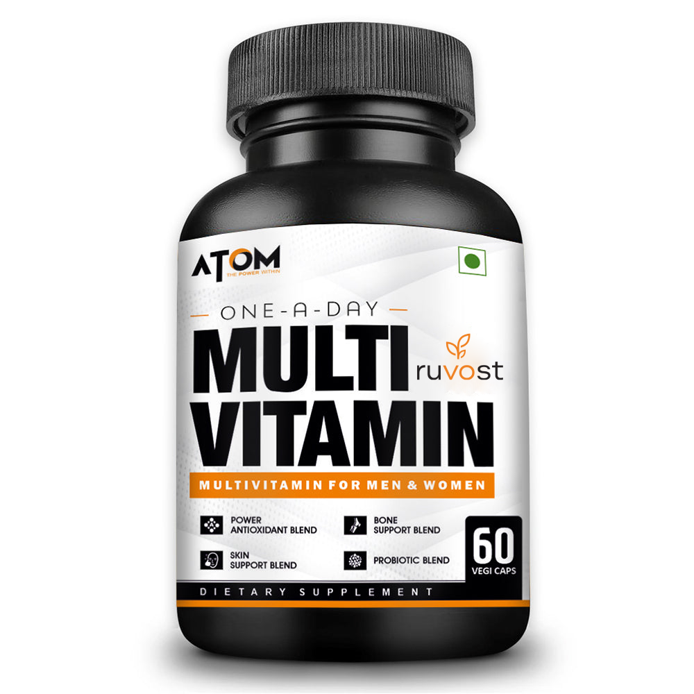 ATOM Multivitamin for Men & Women - 60 capsules | 31 Vital Nutrients | With Probiotic Blend